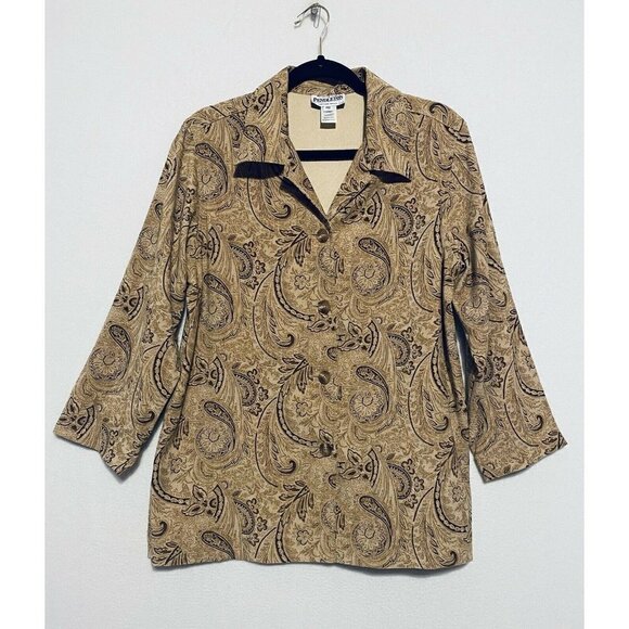 Pendleton Top Womens Medium Brown Paisley Print 3/4 Sleeve Shacket Boho 90s - Picture 1 of 7